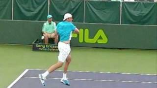 John Isner serving & hitting forehand slow motion at 300 frames per second