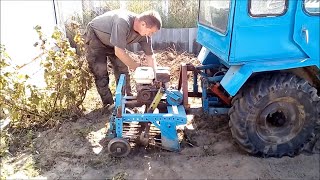 Самодельный трактор с двигателем ЗиД.   Копаю картоху копалкой.