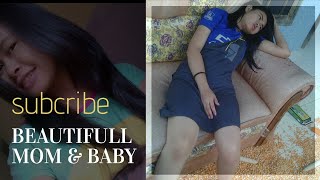 beautiful mom and baby cute pagi santai belakang rumah