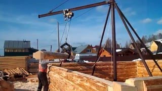 Разборка сруба краном