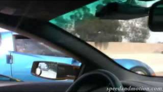 Lamborghini Murcielago meets a Chevy Corvette ZO6 on freeway