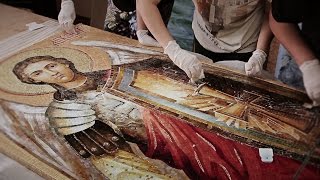 Мозаика из стекла. Церковная мозаика Архангел Михаил.
