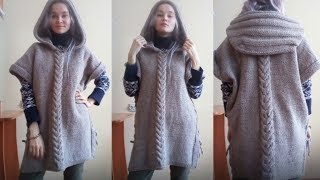 КАК СВЯЗАТЬ ПОНЧО С КАПЮШОНОМ