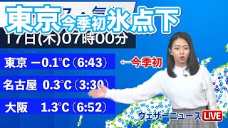 東京都心　今季初の「氷点下」