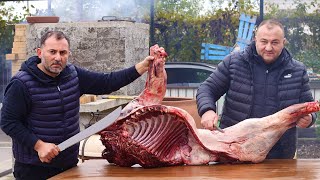 GRILLED BEAR. BEAR MEAT on CHARCOAL.