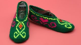 Вязание тапочек с узором тунисским крючком. Тунисское вязание. Тапочки крючком. Crochet slippers.
