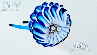 DIY: Зефирка Канзаши из ГРАДИЕНТНОЙ ленты / Moño para niña Headband marshmallow Kanzashi