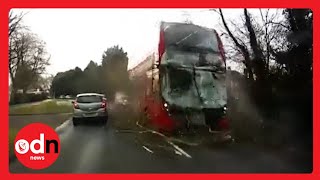 Storm Eunice: Frightening Moment Falling Tree SMASHES London Bus