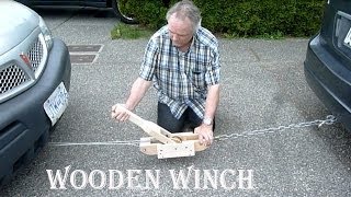 Wooden Winch pulling mini van