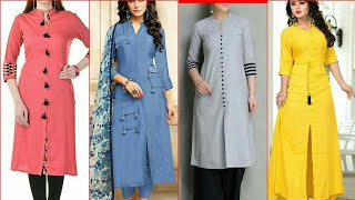Stylish And Trendy Plain Cotton Designer Long Tunic Casual Kurti Design For Girls
