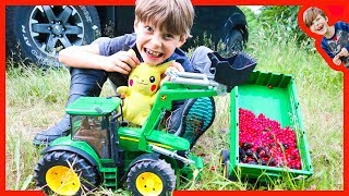 Bruder Tractors For Kids Harvest Wild Berries With Axel and Daddy