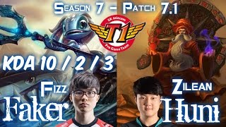 SKT T1 Faker FIZZ vs SKT T1 Huni ZILEAN Mid - Patch 7.1 KR Ranked