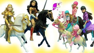 Barbie Horseback Riding Sisters + Wonder Woman Princess Diana Horse Doll Sets