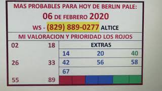 BERLÍN PALE NUMEROLOGIA RD. 06 de Febrero 2020