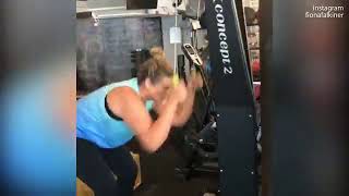 Model Fiona Falkiner shows off her intense workout at the gym