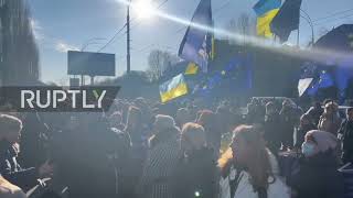 Ukraine: Protesters rally outside Russian embassy in Kiev over recognition of DPR, LPR