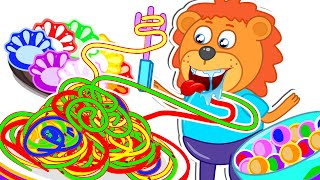 Lion Family Official Channel ? Pretend Play Chinese Recipes. Rainbow Pasta | Cartoon for Kids