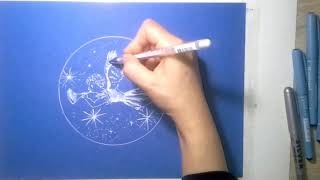 Учимся рисовать ГРАФИКА Рождественский АНГЕЛ гелевая ручка. Draw a Christmas ANGEL gel pen.