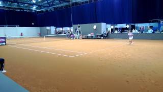 Sandra Zahlavova vs. Shahar Peer service + return game @ Porsche Tennis Grand Prix 2013