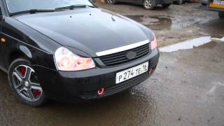 Приора. Ангельские глазки RGB и кольца RGB в ПТФ
