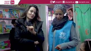 Angelina Jolie speaks to Syrian refugees at Zataari camp