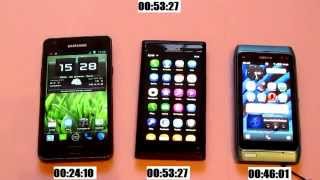 Nokia N9 vs N8 vs Samsung galaxy s2 boot - startup - speed test - The best smartphones test - SMARTP