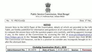 PSC Clerkship 2019 Part-1 Official Answer Key released