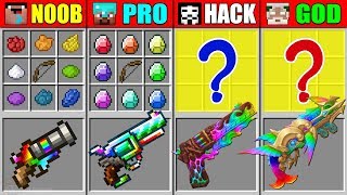 Minecraft NOOB vs PRO vs HACKER vs GOD RAINBOW SUPER GUN CRAFTING CHALLENGE in Minecraft Animation
