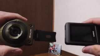 Casio Exilim EX-FR10  レンズユニットの着脱と電源ONの様子