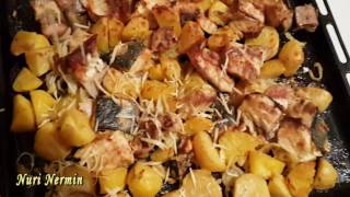 Осетрина  с картошкой запеченная в духовке