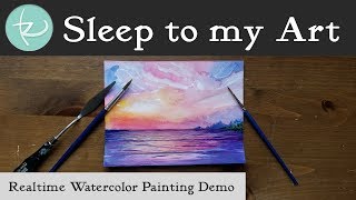 Sleep to my Art! Watercolor Sunset Landscape Painting Demo for Relaxing! Fall Asleep Video ASMR
