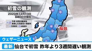 仙台で初雪　昨年より3週間遅い観測