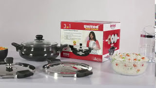 UNITED SMART COOKER HARD ANODISED 3 IN 1 (COOKER + STRAINER + SERVER)