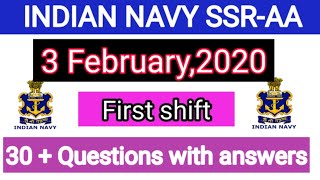 ||Indian navy SSR AA 3 February 2020 answer key first shift