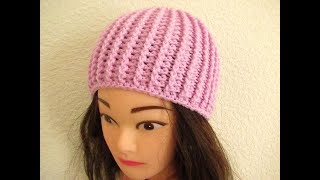 Easy Crochet beanie hat adult teens 20"-22" Rib stitch tutorial - Happy Crochet Club