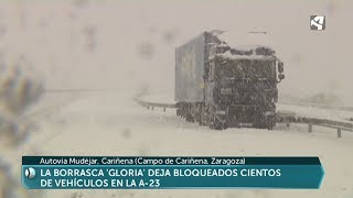 La borrasca Gloria deja bloqueados a cientos de camiones en la A-23