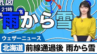 北海道　前線通過後は雨から雪へ（標高が高いところ）