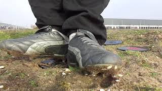 Puma Soccer cleats stomp, trample and destroy some old vintage vinyl records