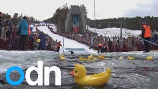 MUST WATCH: Competitors attempt freezing ski jump