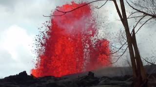 Lava fountain Kilauea eruption in Leilani Estates fissure 8 daytime 3:22 PM May 30, 2018