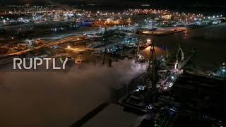 Russia: Drone captures heavy smoke coming from fire in St Petersburg's shipyard