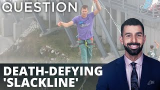 Death-defying 'slackline' athletes take on Swiss Alps