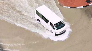 HEAVY RAIN IN DUBAI, FLOODED STREETS, JANUARY 2020 MORNING