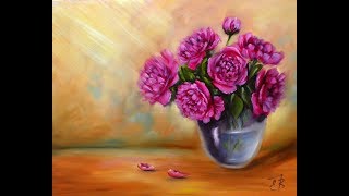 Натюрморт с бордовыми пионами . Масло. Still life with burgundy peonies. Oil.