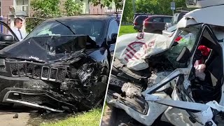 Искорёженный фургон Lada и разбитый автомобиль Ефремова после ДТП