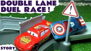 Disney Cars Toys Duel Race McQueen vs Captain America Hulk Superman Family Fun Video for kids TT4U