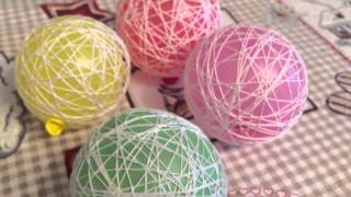 Елочные игрушки из ниток и клея ПВА