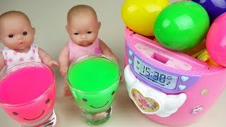 Baby doll and Surprise eggs kitchen toys play with Color slime
