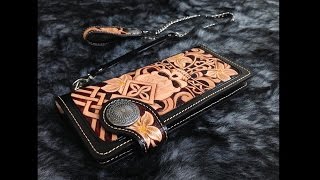 Making film biker long wallet handmade carving leather 가죽카빙