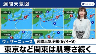 週間天気予報(9/4~9)／東京など関東は肌寒さ続く